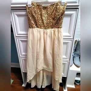 Gold Sequined Strapless Dress